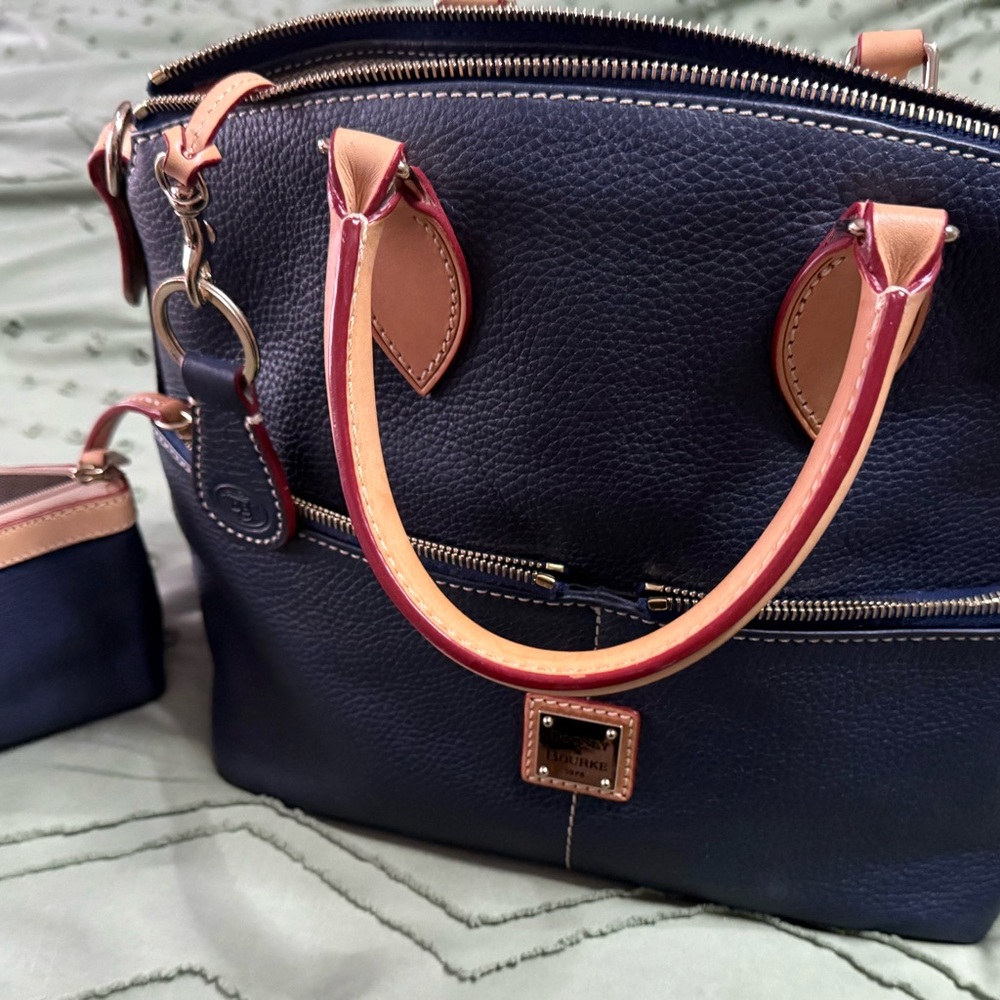 Dooney & Bourke Navy and Tan Satchel - Picture 8 of 14